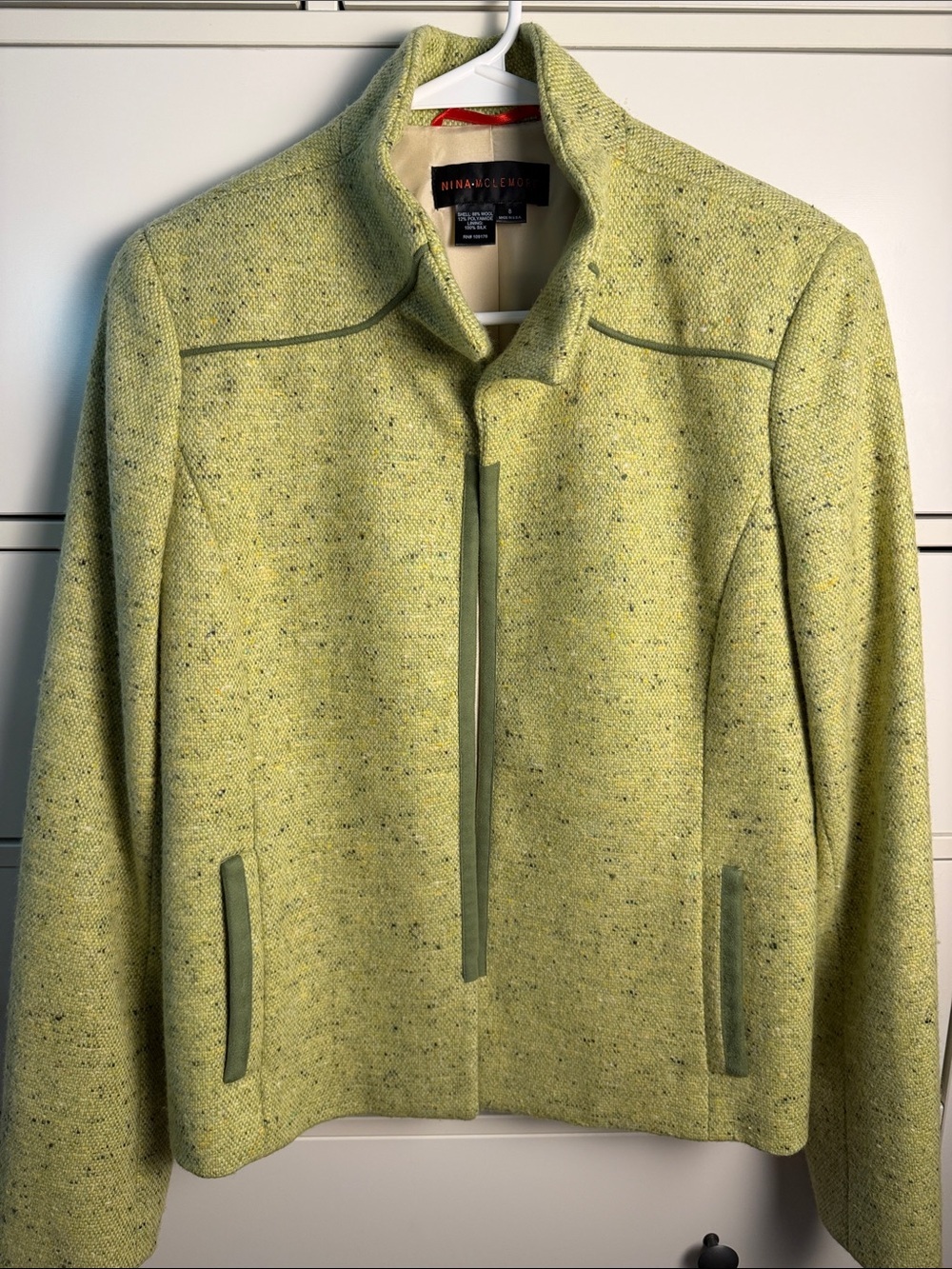 Nina Mclemore Set- Lime Green Tweed Blazer and 100% Silk Matching Top - Picture 12 of 16